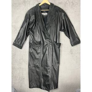 Vintage Roberta Di Castelli Leather Coat Womens Medium Long Mob Wife Matrix 90s